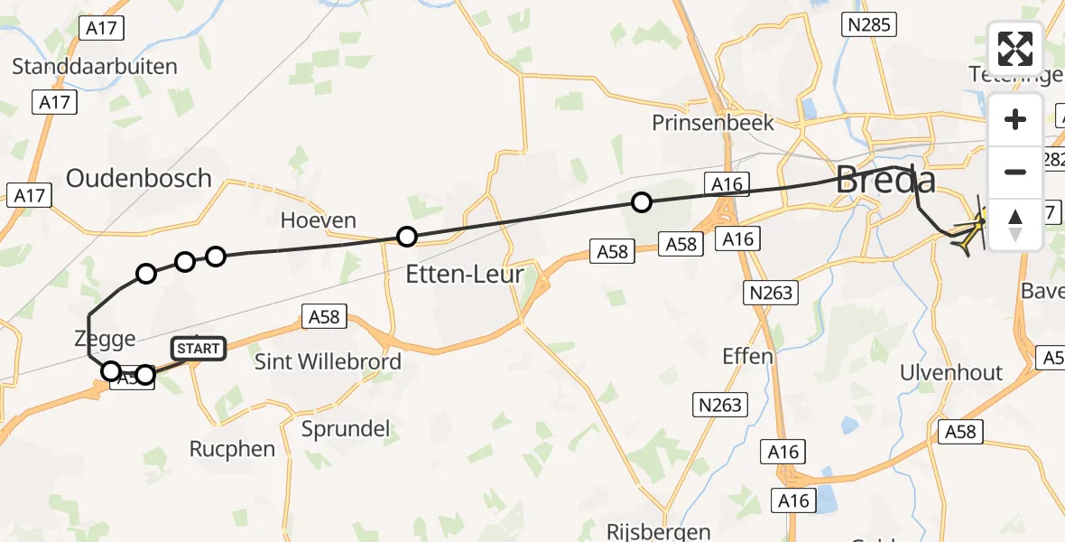 Routekaart van de vlucht: Lifeliner 2 naar Breda, Heistraat
