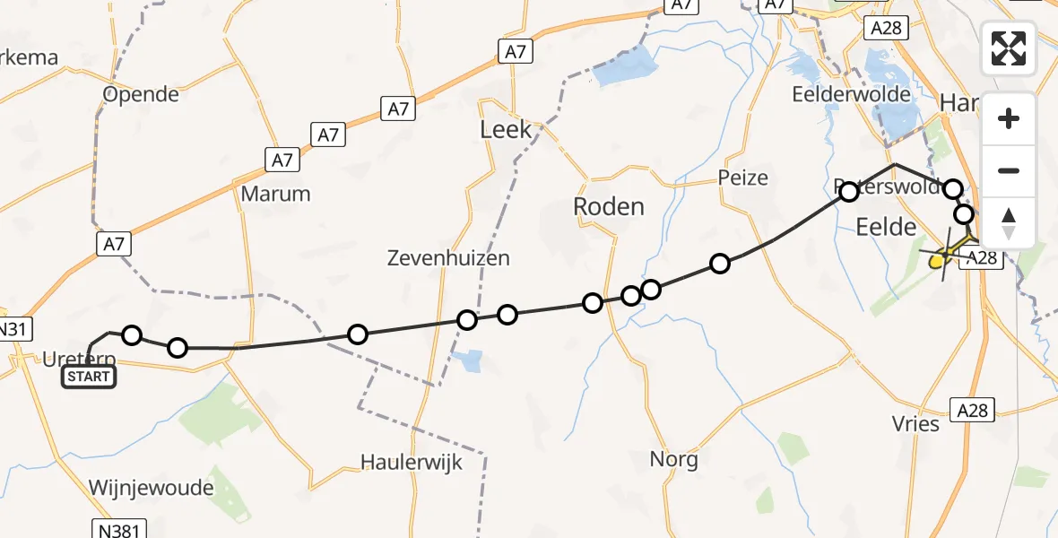 Routekaart van de vlucht: Lifeliner 4 naar Groningen Airport Eelde, Skieppeleane