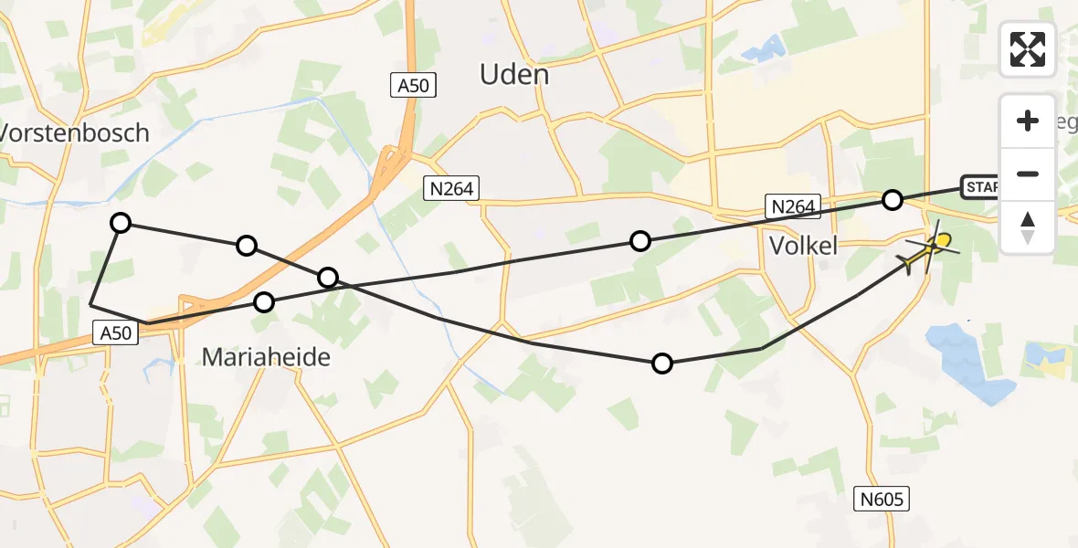 Routekaart van de vlucht: Lifeliner 3 naar Volkel, Vloetheuvel
