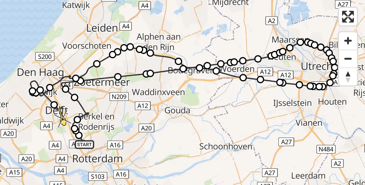 Routekaart van de vlucht: Politieheli naar Delft, Schieveense polder