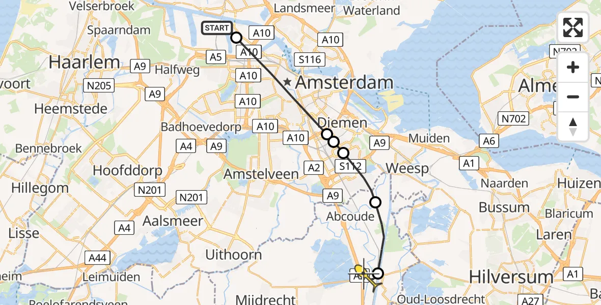 Routekaart van de vlucht: Lifeliner 1 naar Nieuwer Ter Aa, Westhavenweg