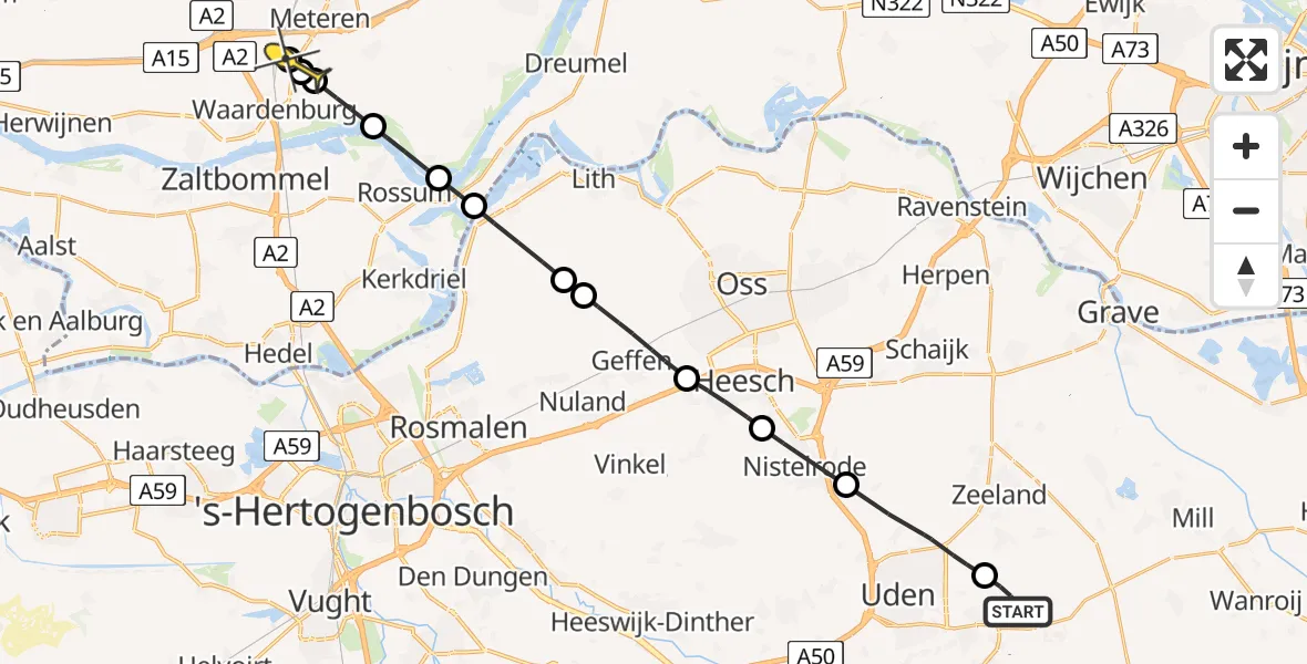Routekaart van de vlucht: Lifeliner 3 naar Neerijnen, Zeelandsedijk