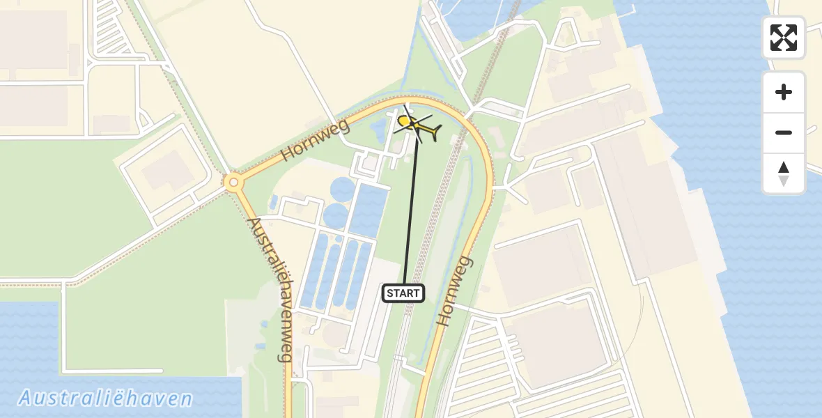 Routekaart van de vlucht: Lifeliner 1 naar Amsterdam Heliport, Hornweg