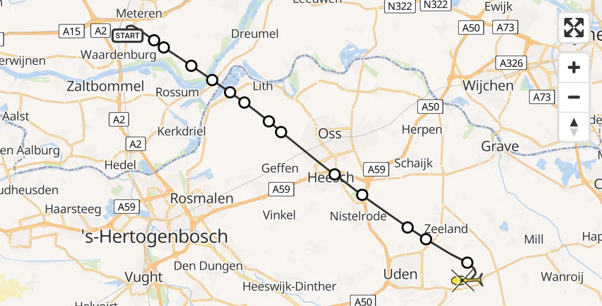 Routekaart van de vlucht: Lifeliner 3 naar Vliegbasis Volkel, Steenweg Noord