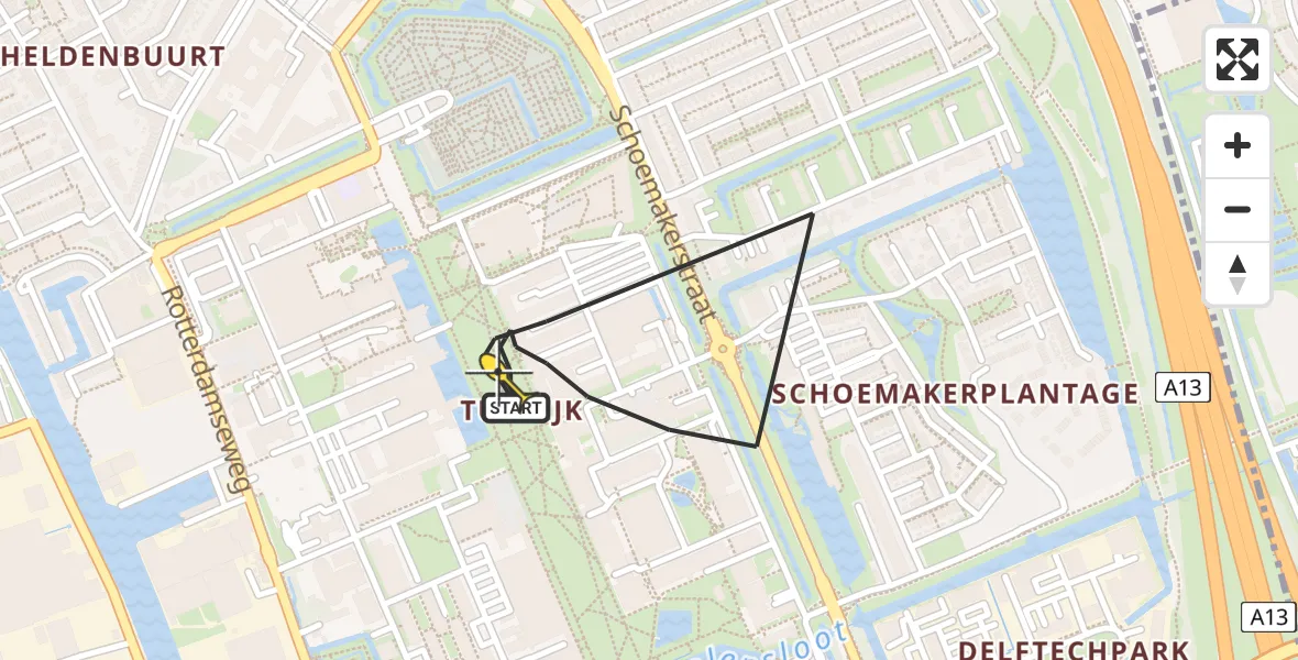 Routekaart van de vlucht: Politieheli naar Delft, Van der Waalsweg