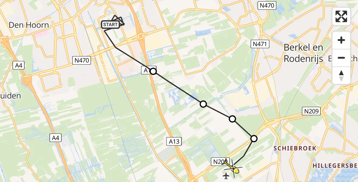 Routekaart van de vlucht: Politieheli naar Rotterdam The Hague Airport, Van der Waalsweg