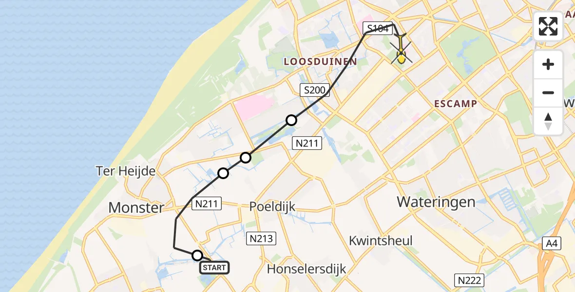Routekaart van de vlucht: Lifeliner 2 naar Den Haag, Hoflaan