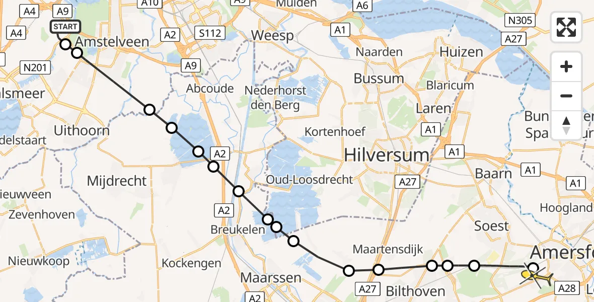 Routekaart van de vlucht: Politiehelikopter naar Amersfoort, Kemajoranstraat