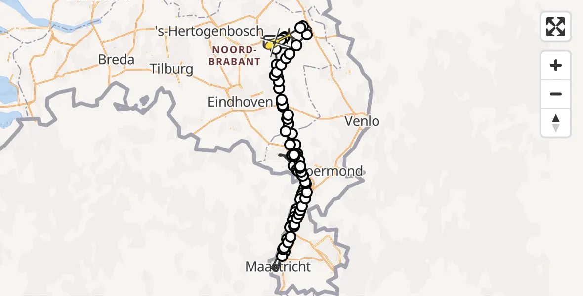 Routekaart van de vlucht: Politieheli naar Vliegbasis Volkel, Oosterheidestraat