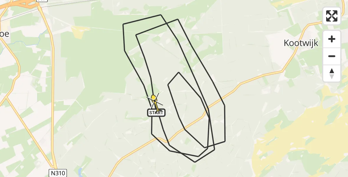 Routekaart van de vlucht: Politieheli naar Kootwijk, Bosbergerweg