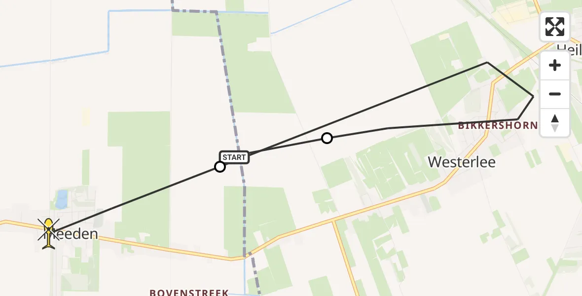 Routekaart van de vlucht: Lifeliner 4 naar Meeden, Sportlaan