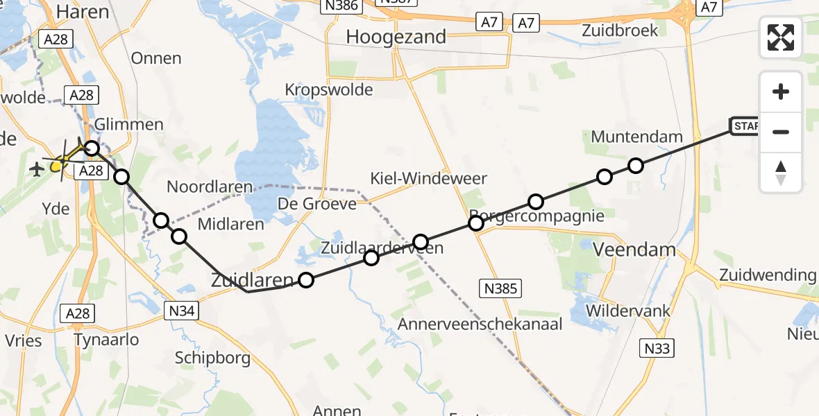 Routekaart van de vlucht: Lifeliner 4 naar Eelde, Wethouder Venemasingel