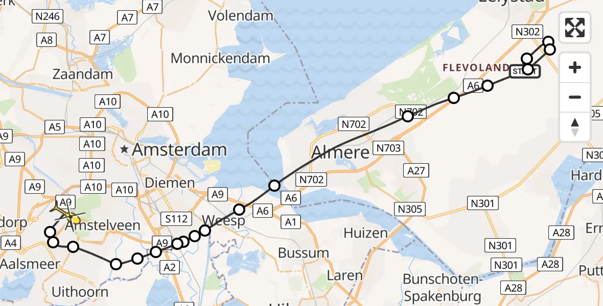 Routekaart van de vlucht: Politieheli naar Schiphol, Amelia Earhartweg