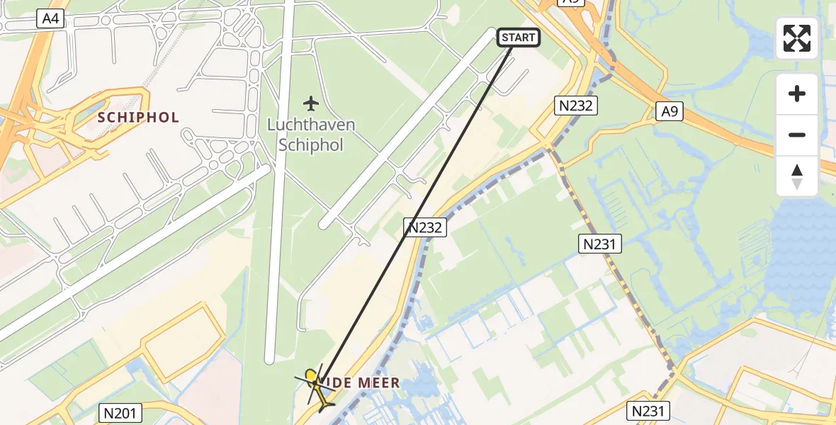 Routekaart van de vlucht: Politiehelikopter naar Oude Meer, Breguetlaan