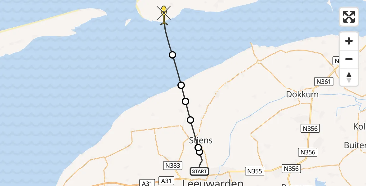 Routekaart van de vlucht: Ambulancehelikopter naar Ballum, Keegsdijkje