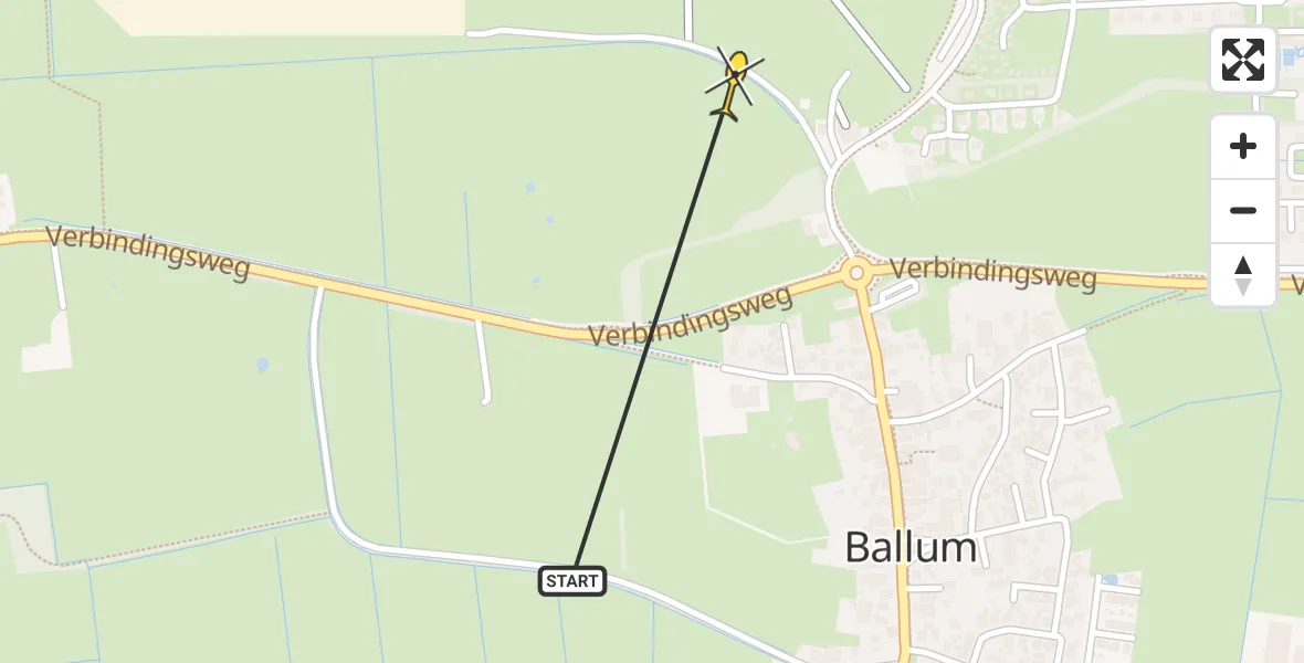 Routekaart van de vlucht: Ambulanceheli naar Ameland Airport Ballum, Strandweg