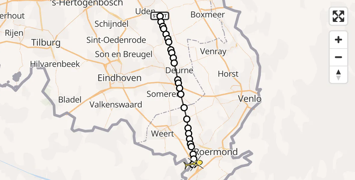 Routekaart van de vlucht: Lifeliner 3 naar Wessem, Oosterheidestraat
