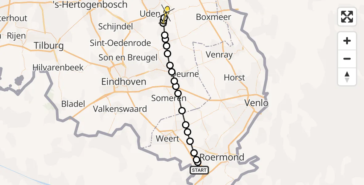 Routekaart van de vlucht: Lifeliner 3 naar Vliegbasis Volkel, Waage Naak