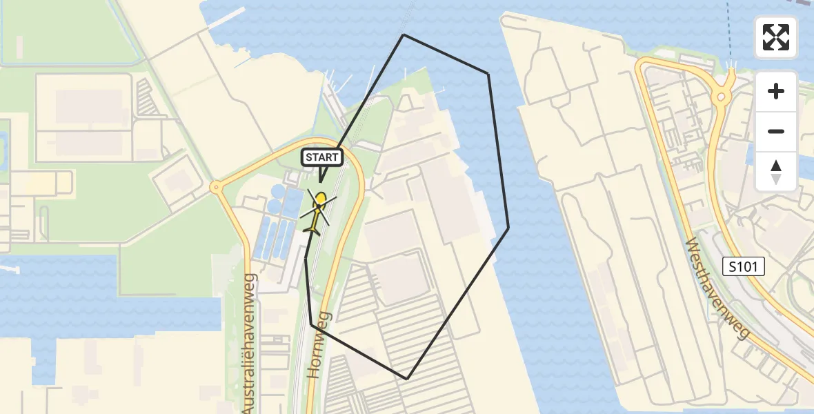 Routekaart van de vlucht: Lifeliner 1 naar Amsterdam Heliport, Capriweg