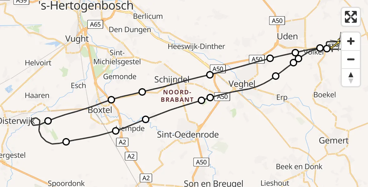 Routekaart van de vlucht: Lifeliner 3 naar Vliegbasis Volkel, Zeelandsedijk