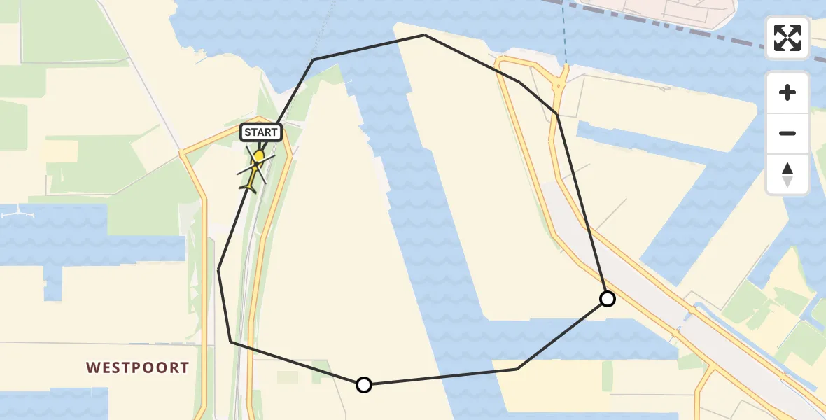 Routekaart van de vlucht: Lifeliner 1 naar Amsterdam Heliport, Belangenvereniging tuinders Zaanderhorn