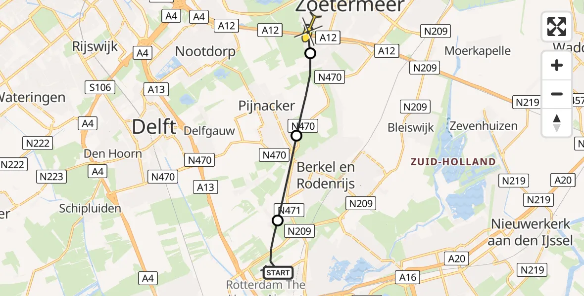 Routekaart van de vlucht: Lifeliner 2 naar Zoetermeer, A16 Rotterdam