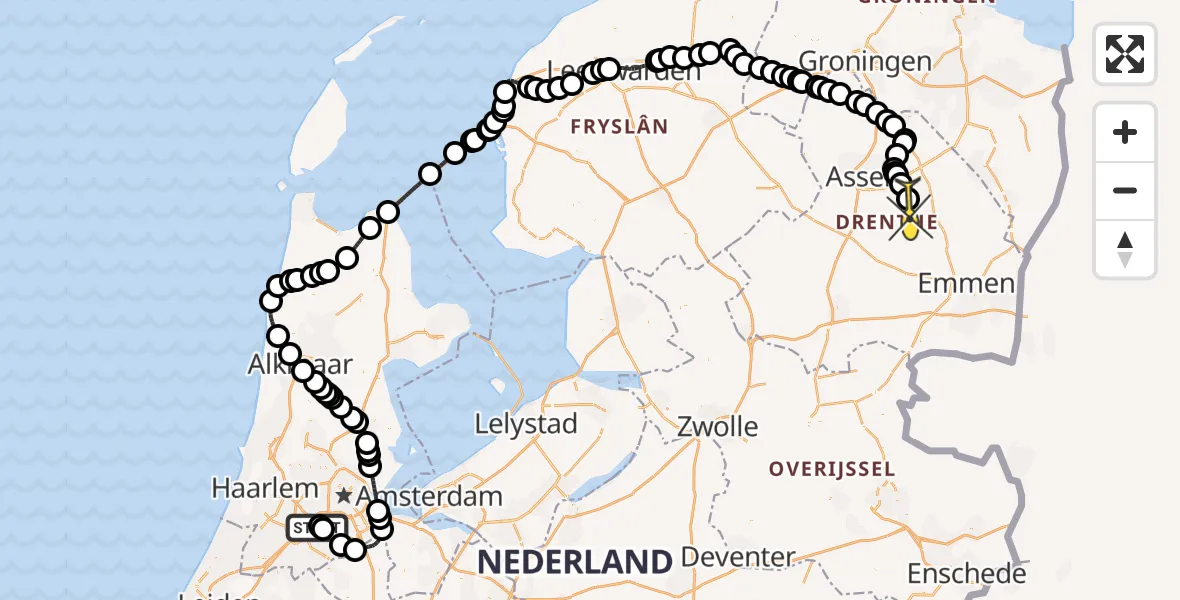 Routekaart van de vlucht: Politiehelikopter naar Grolloo, Schipholweg