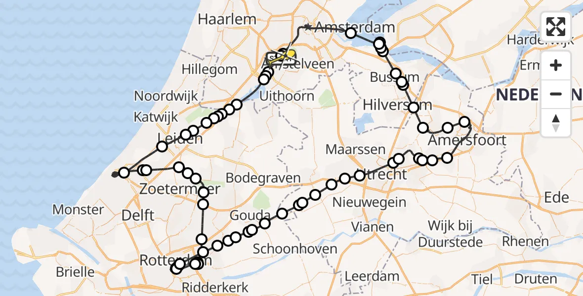 Vluchtroute Politiehelikopter van Schiphol naar Schiphol