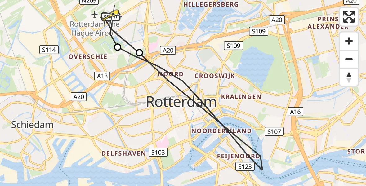 Routekaart van de vlucht: Lifeliner 2 naar Rotterdam The Hague Airport, Buys Ballotlaan