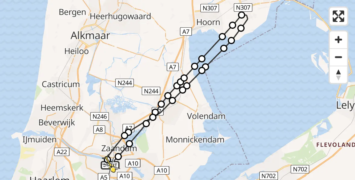 Routekaart van de vlucht: Lifeliner 1 naar Amsterdam Heliport, Symon Spiersweg