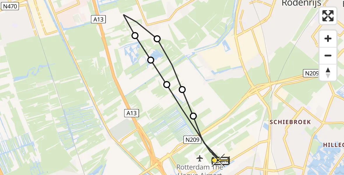 Routekaart van de vlucht: Lifeliner 2 naar Rotterdam The Hague Airport, Ackersdijksepad