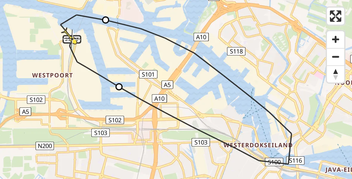 Routekaart van de vlucht: Lifeliner 1 naar Amsterdam Heliport, Kwadrantweg