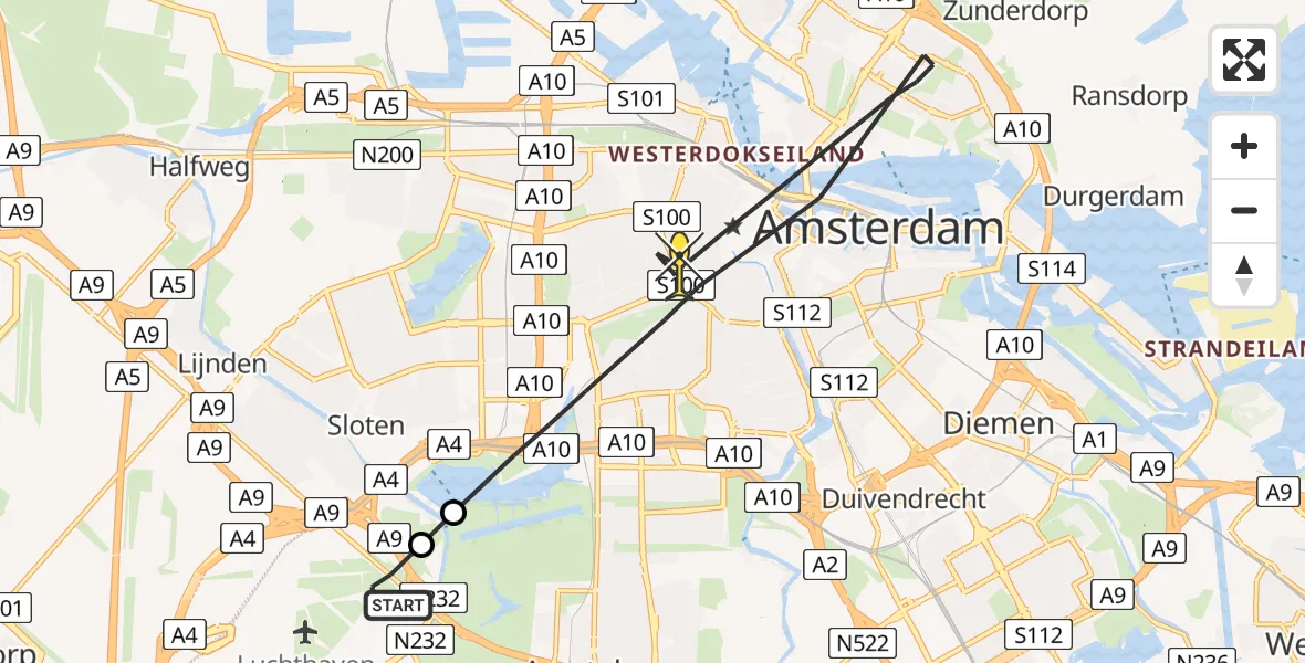 Routekaart van de vlucht: Politiehelikopter naar Amsterdam, Koenenkade