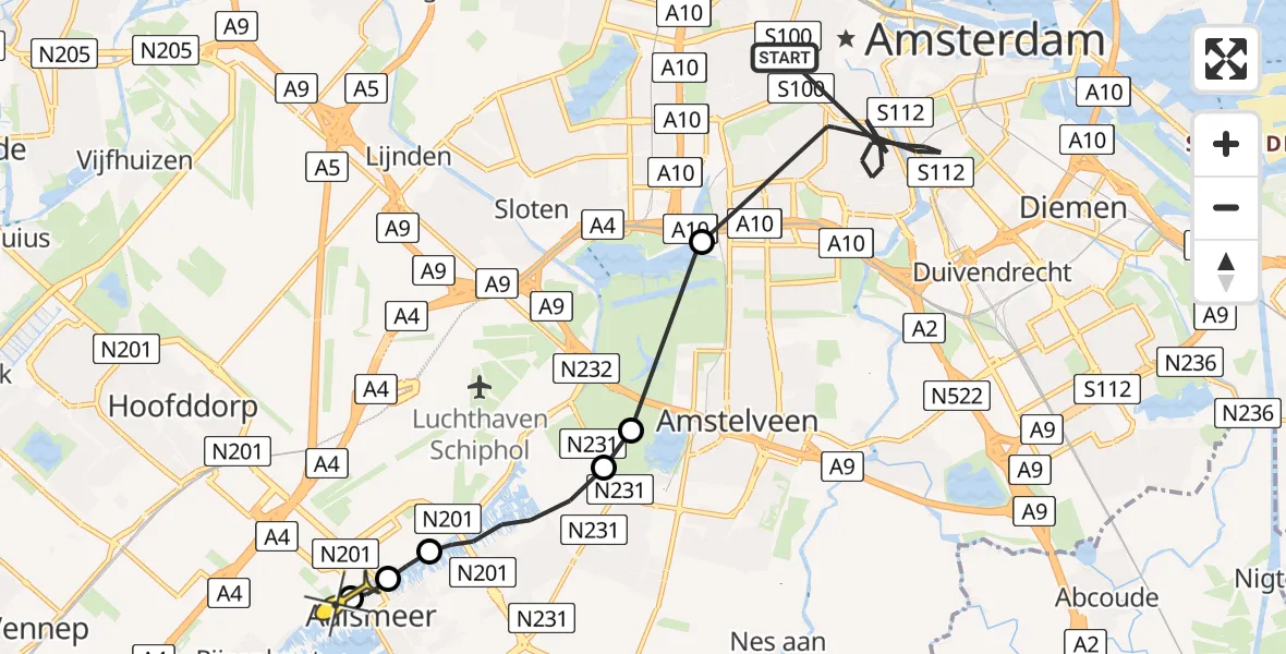 Routekaart van de vlucht: Politieheli naar Aalsmeerderbrug, Robijnstraat