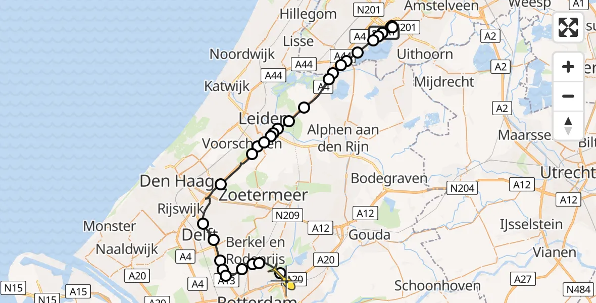 Routekaart van de vlucht: Politiehelikopter naar Rotterdam, Aalsmeerderdijk