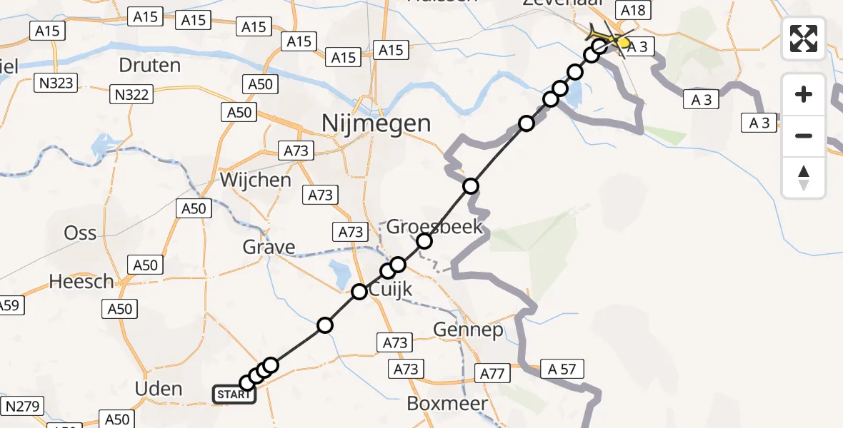 Routekaart van de vlucht: Lifeliner 3 naar Babberich, Zeelandsedijk