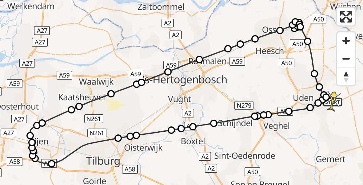 Routekaart van de vlucht: Politieheli naar Vliegbasis Volkel, Roskam