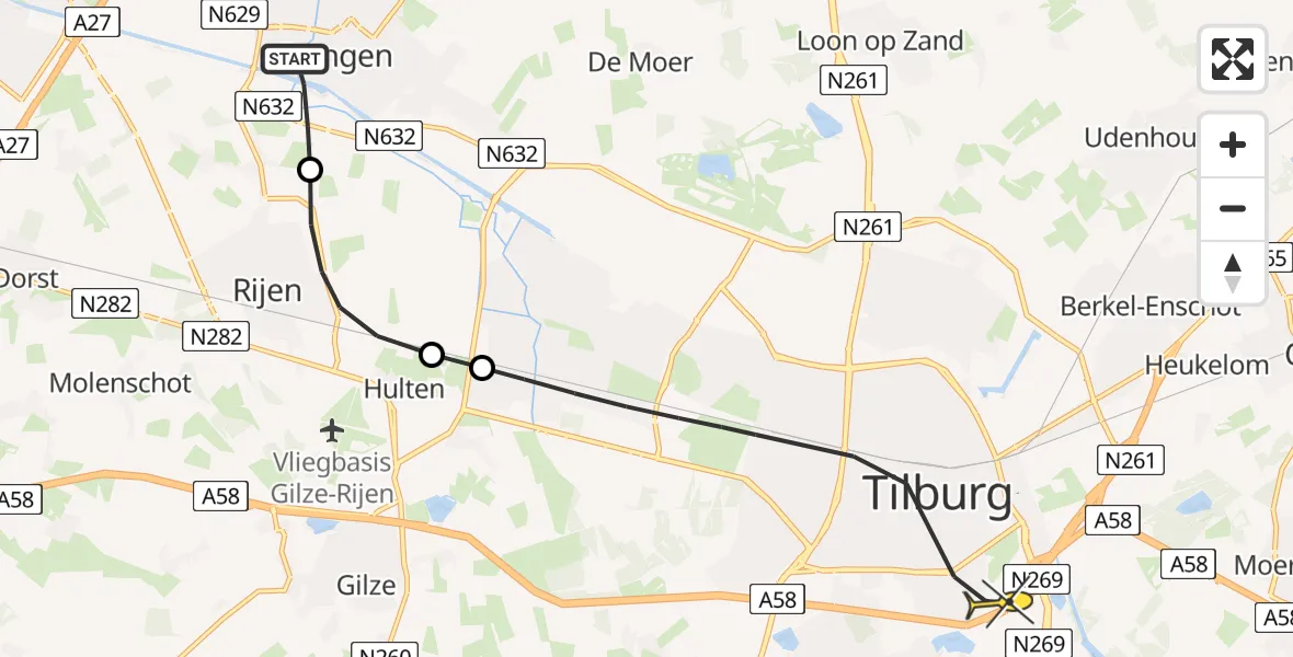 Routekaart van de vlucht: Lifeliner 2 naar Tilburg, Vierbundersweg