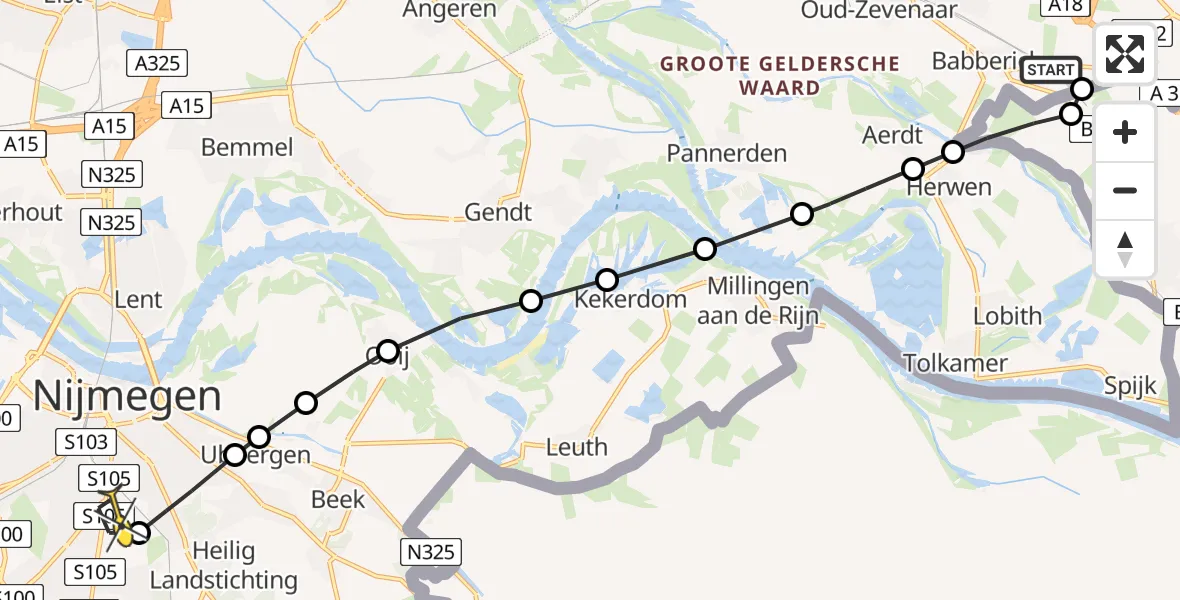 Routekaart van de vlucht: Lifeliner 3 naar Radboud Universitair Medisch Centrum, Emmerichseweg