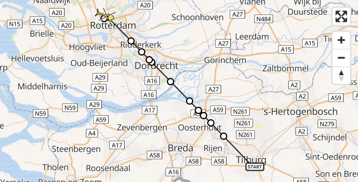 Routekaart van de vlucht: Lifeliner 2 naar Rotterdam The Hague Airport, Ringbaan-Zuid