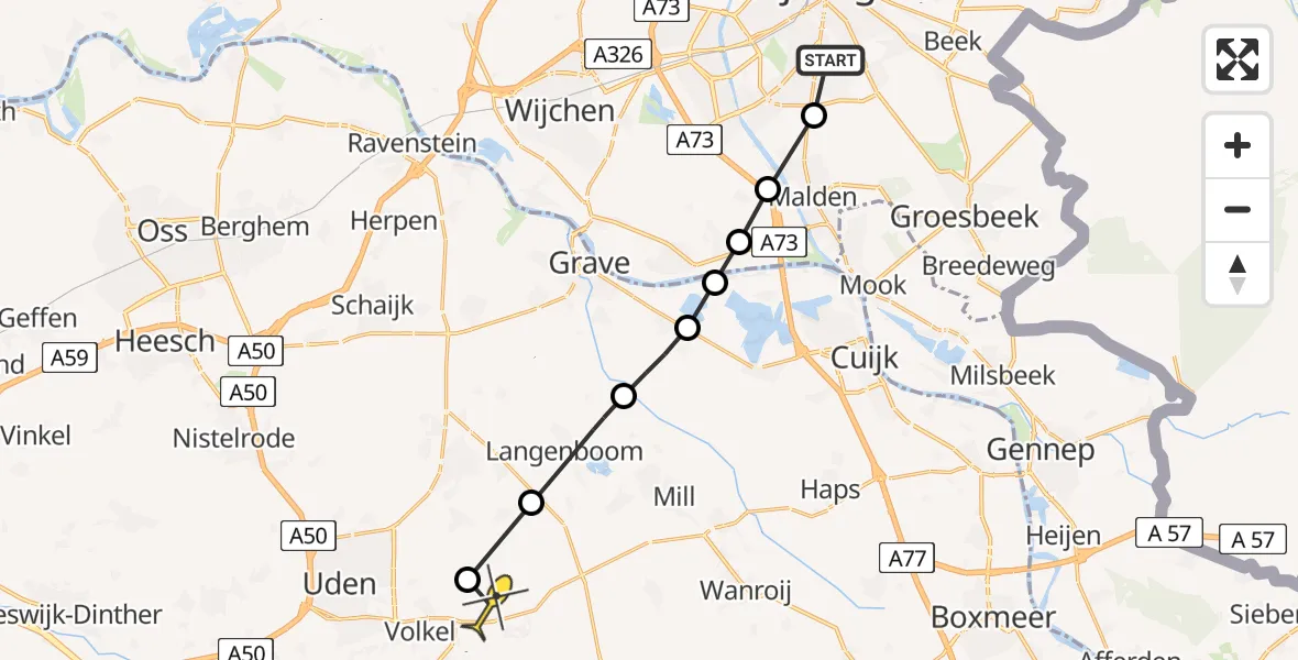 Routekaart van de vlucht: Lifeliner 3 naar Vliegbasis Volkel, Rijksweg