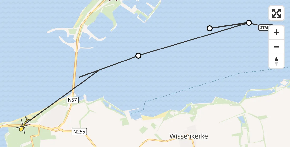Routekaart van de vlucht: Kustwachthelikopter naar Kamperland, Neeltje Jans