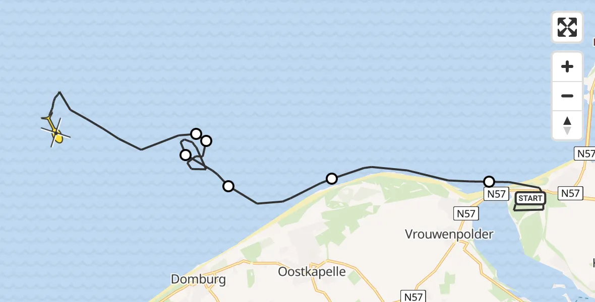 Routekaart van de vlucht: Kustwachthelikopter naar Vlissingen, Schotsman