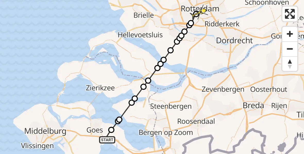 Routekaart van de vlucht: Lifeliner 2 naar Erasmus MC, Eversdijkseweg