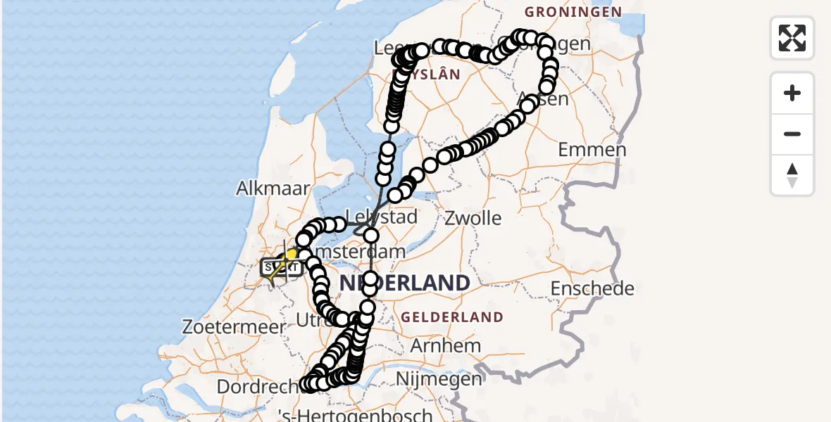 Routekaart van de vlucht: Politiehelikopter naar Schiphol, Nieuwemeerdijk