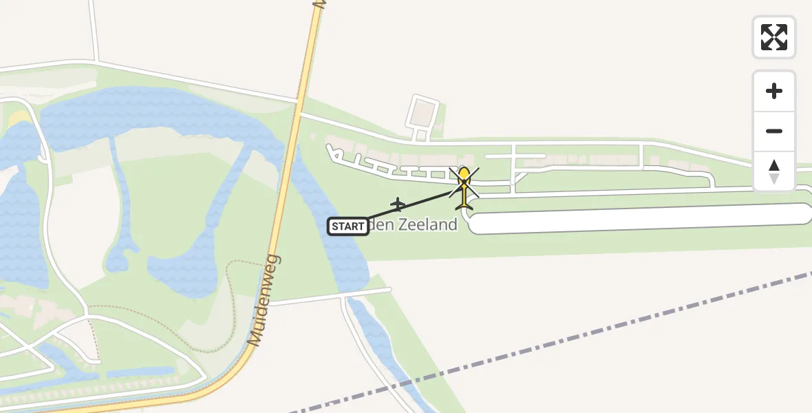 Routekaart van de vlucht: Kustwachthelikopter naar Vliegveld Midden-Zeeland, Calandweg