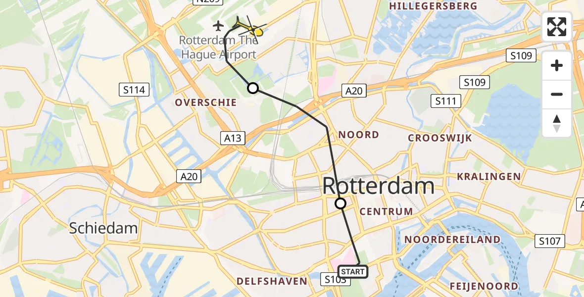 Routekaart van de vlucht: Lifeliner 2 naar Rotterdam The Hague Airport, Anna Paulownastraat