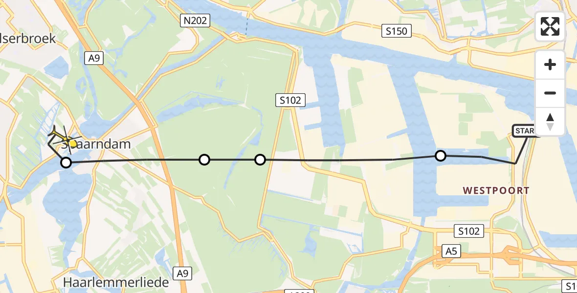 Routekaart van de vlucht: Lifeliner 1 naar Spaarndam gem. Haarlem, Australiëhaven