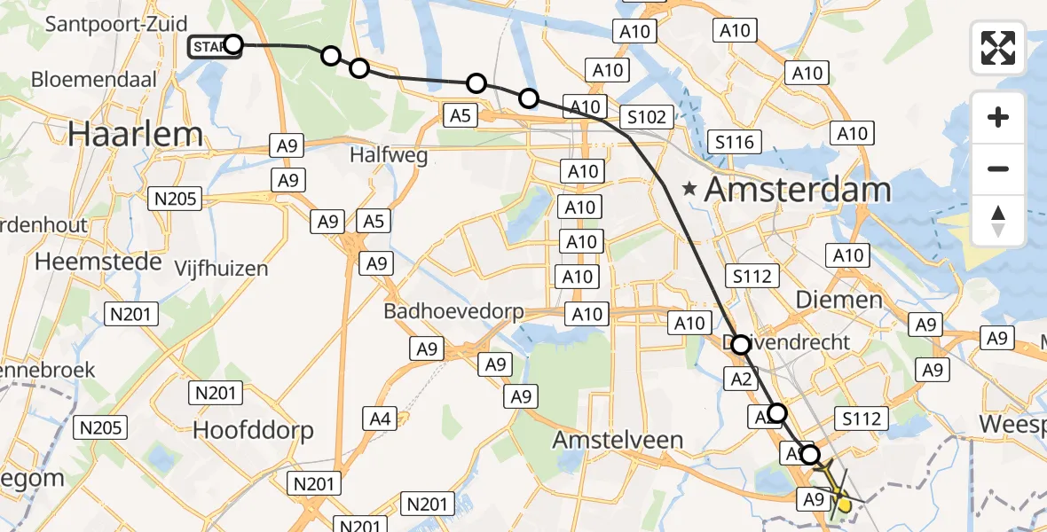 Routekaart van de vlucht: Lifeliner 1 naar Academisch Medisch Centrum (AMC), Van der Burchstraat