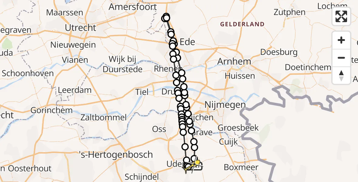 Routekaart van de vlucht: Lifeliner 3 naar Vliegbasis Volkel, Zeelandsedijk